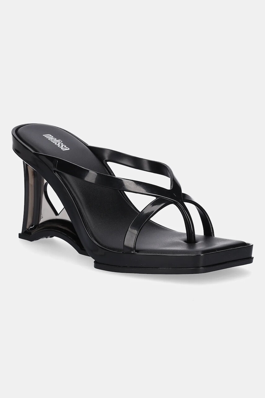 Šľapky Melissa GLASS HEEL AD dámske, čierna farba, na kline, M 35801 AW696