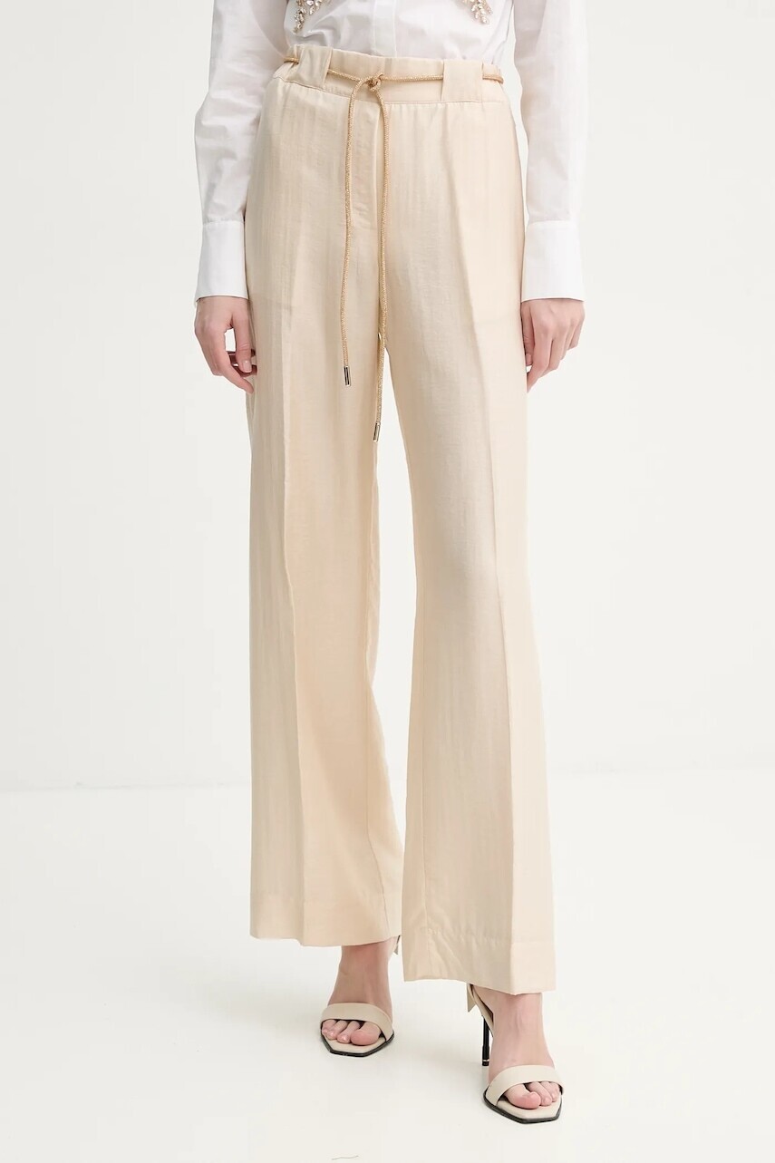 Nohavice Blugirl Blumarine dámske, béžová farba, široké, vysoký pás, RA5125.T2948