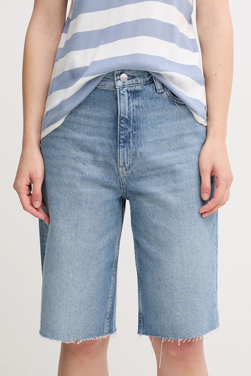 Bavlnené rifľové šortky Calvin Klein Jeans dámske, jednofarebné, vysoký pás, J20J225200