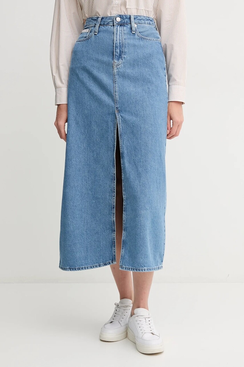 Rifľová sukňa Calvin Klein Jeans maxi, rovný strih, J20J225192