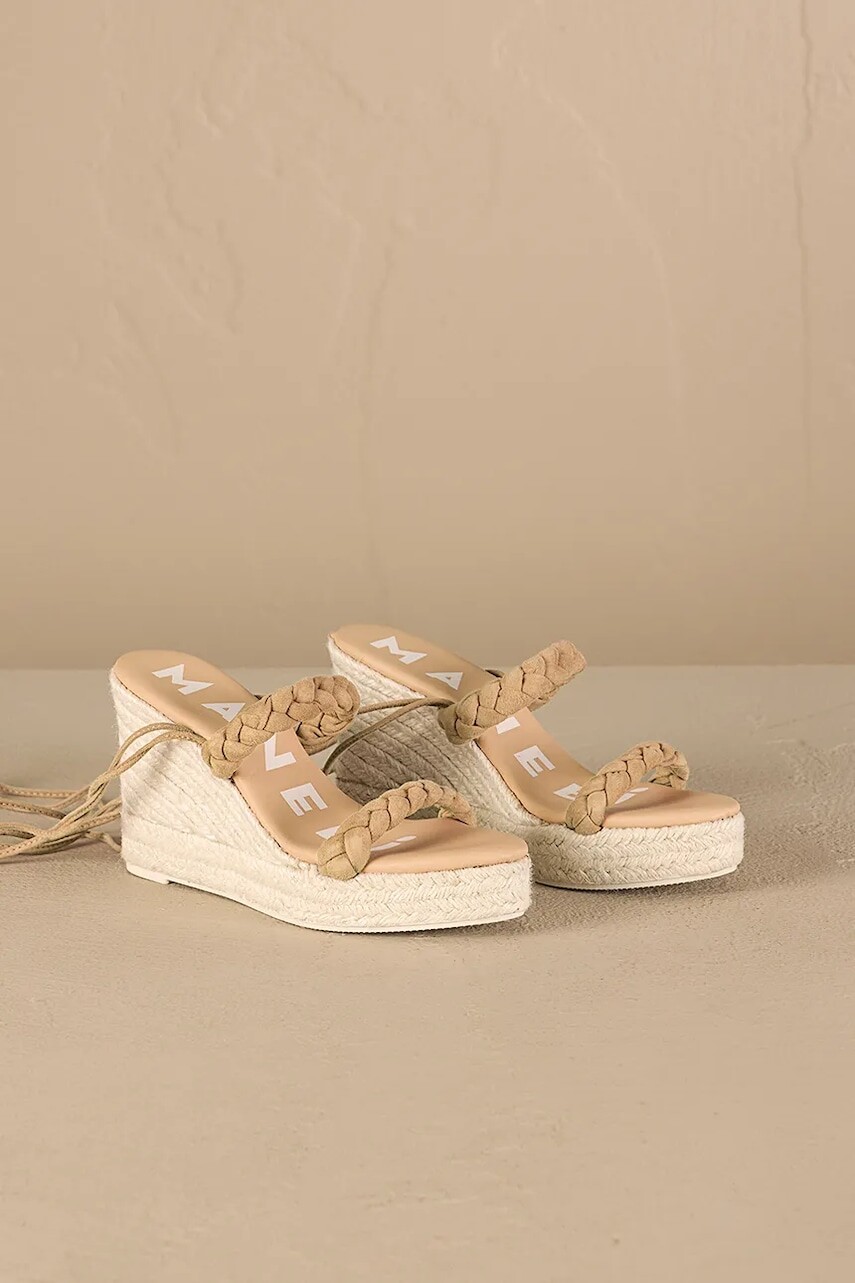 Semišové sandále Manebi Hamptons Two Braided Bands Wedge Espadrilles béžová farba, M 1.1 WE