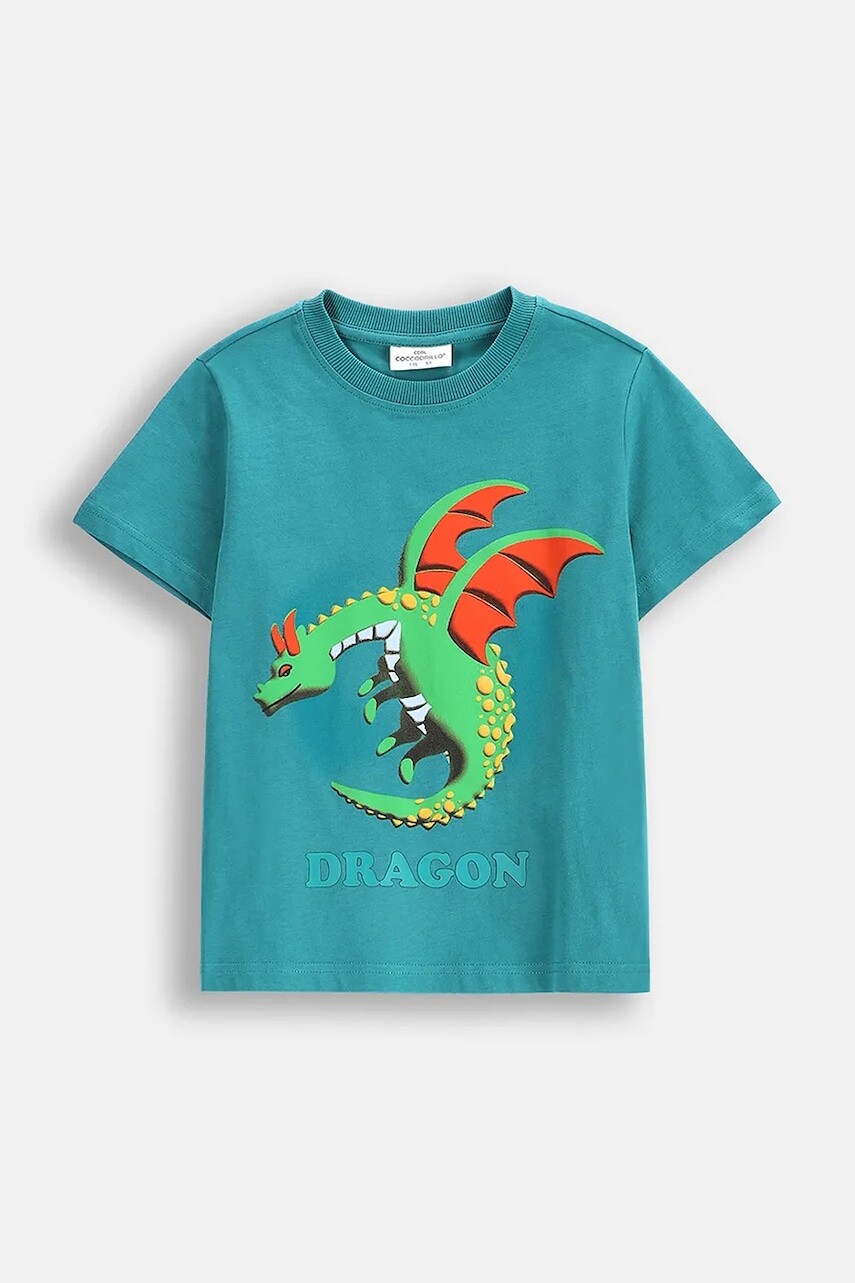Detské bavlnené tričko Coccodrillo zelená farba, s potlačou, DRAGONS BOY KIDS