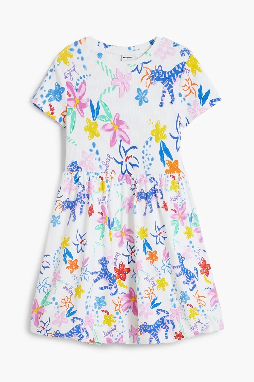 Dievčenské šaty Desigual biela farba, mini, áčkový strih, 25SGVK03