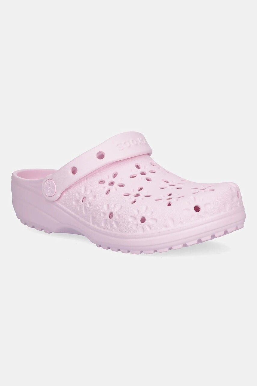 Šľapky Crocs Classic Floral Cut Out Clog ružová farba, na kline, 210927-6ZW
