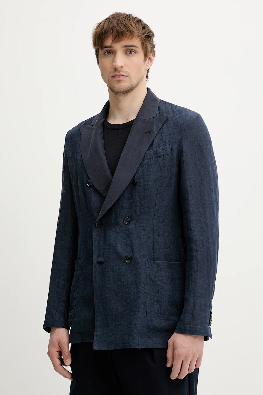 Ľanové sako BARENA VENEZIA Camicia Mola tmavomodrá farba, GIU5056.3144