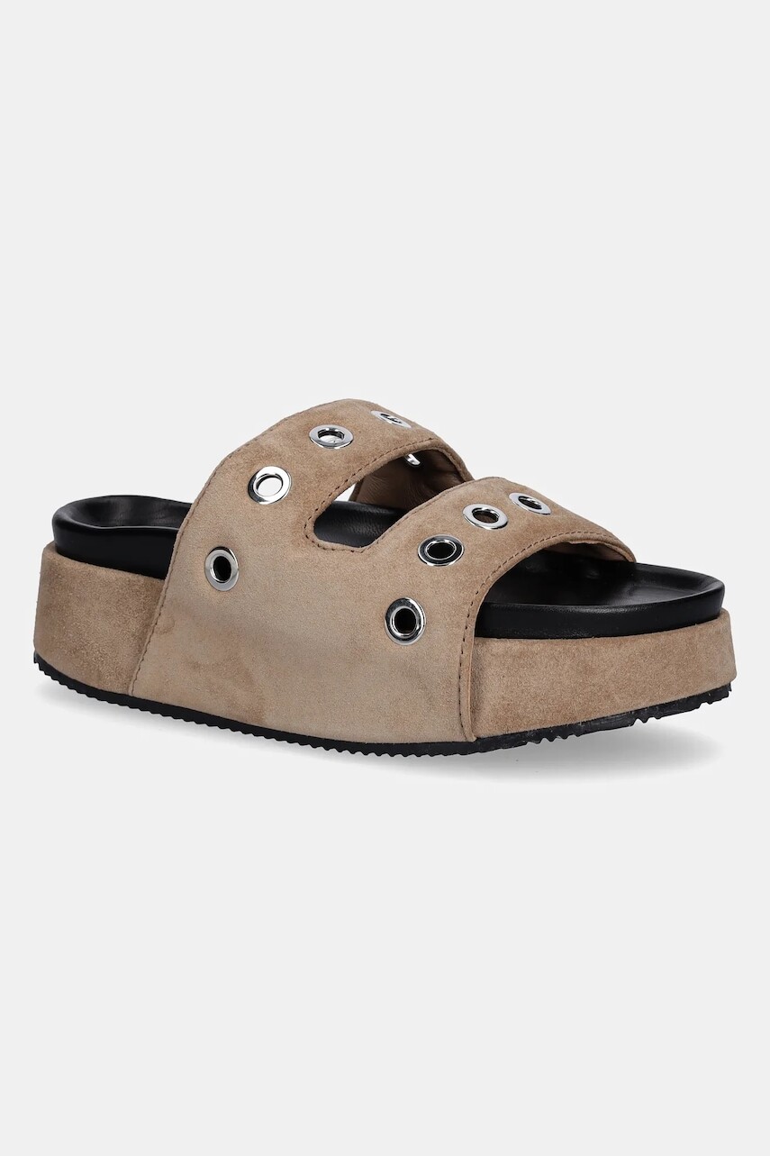 Semišové šľapky Inuikii Suede Studs hnedá farba, na platforme, 1004.005.0151.163 / 70103-153