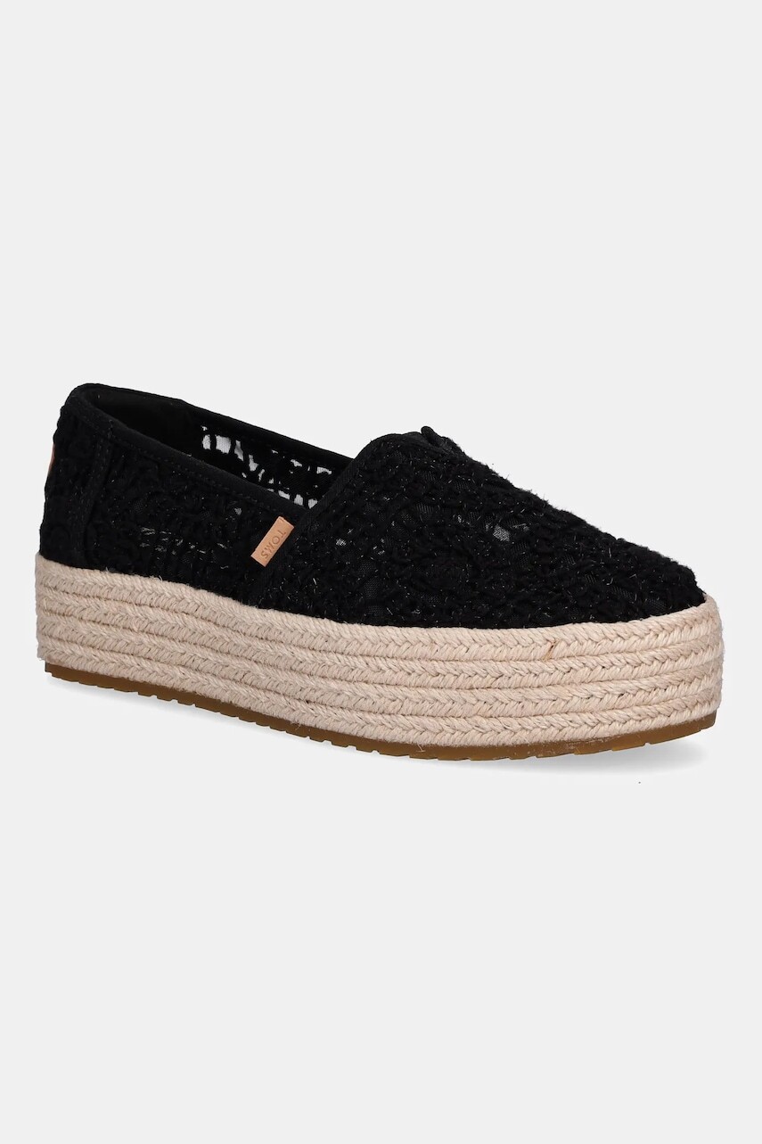 Espadrilky Toms CROCHET LACE čierna farba, na platforme, 10021913
