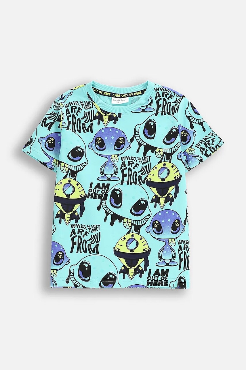Tričko Coccodrillo tyrkysová farba, s potlačou, COSMIC RAVE BOY KIDS
