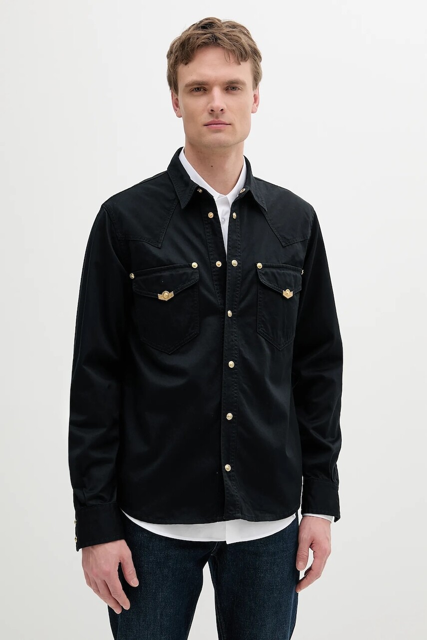 Bavlnená košeľa Versace Jeans Couture čierna farba, regular, 78GAL250 CDWRB