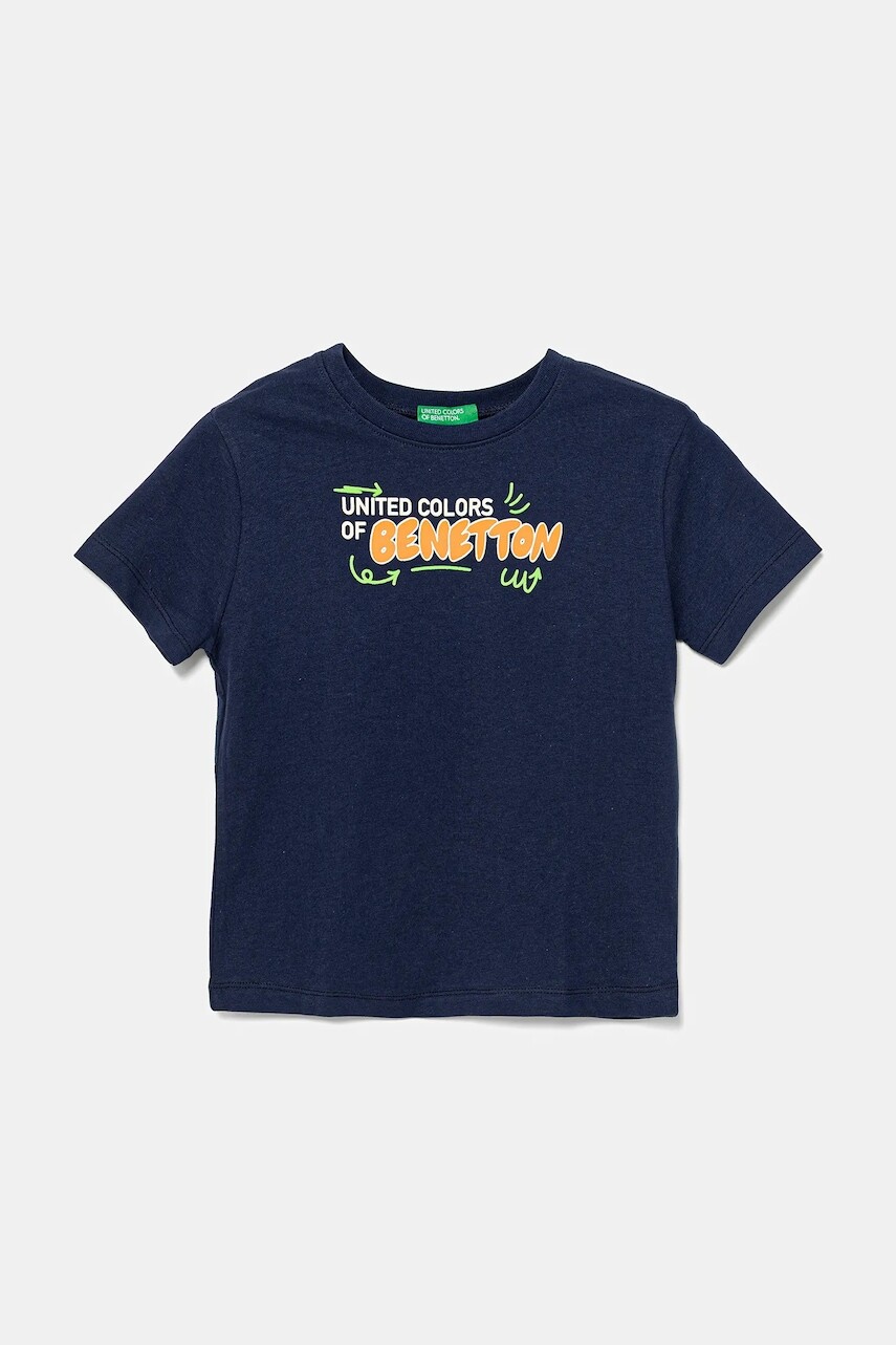 Detské bavlnené tričko United Colors of Benetton tmavomodrá farba, s potlačou, 3I1XG10JO
