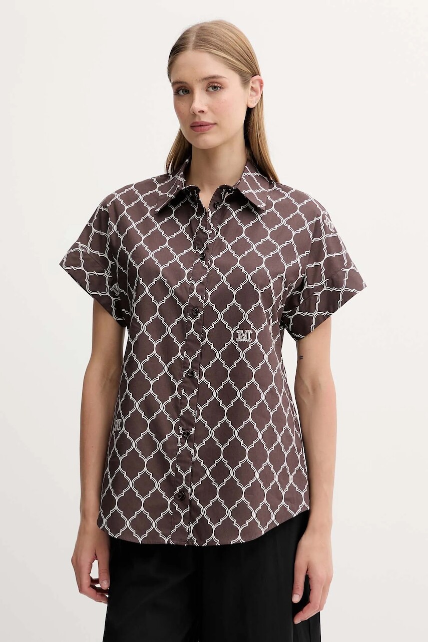 Bavlnená košeľa Max Mara Beachwear hnedá farba, regular, s klasickým golierom, 2516111029600