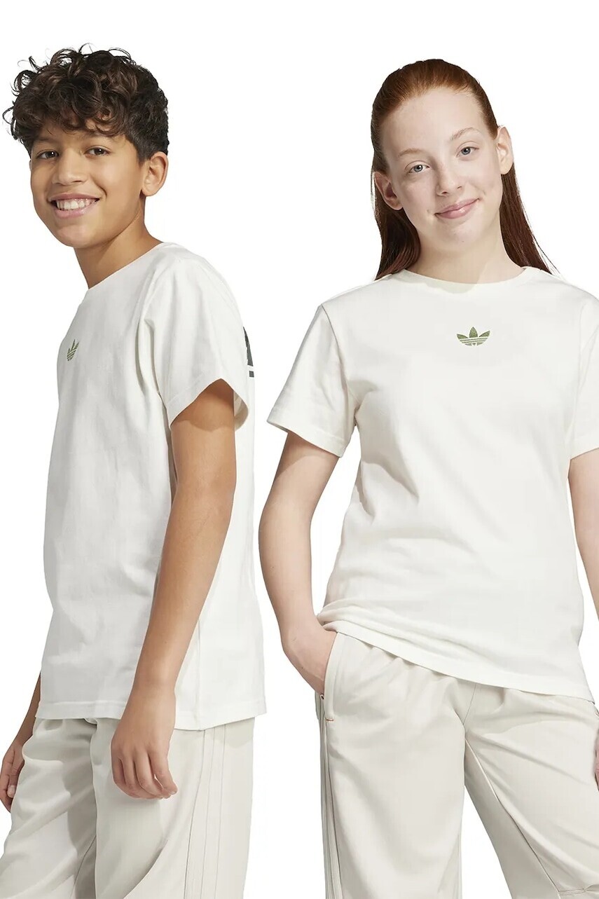 Detské bavlnené tričko adidas Originals béžová farba, s potlačou, JY8374