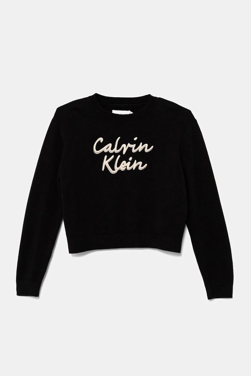 Detský bavlnený sveter Calvin Klein Jeans čierna farba, IG0IG02971