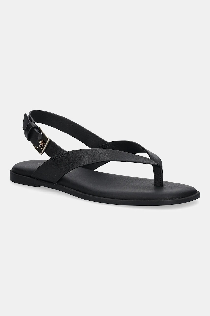 Kožené sandále Tommy Hilfiger COLOR BLOCK THONG FLAT SANDAL čierna farba, FW0FW08883