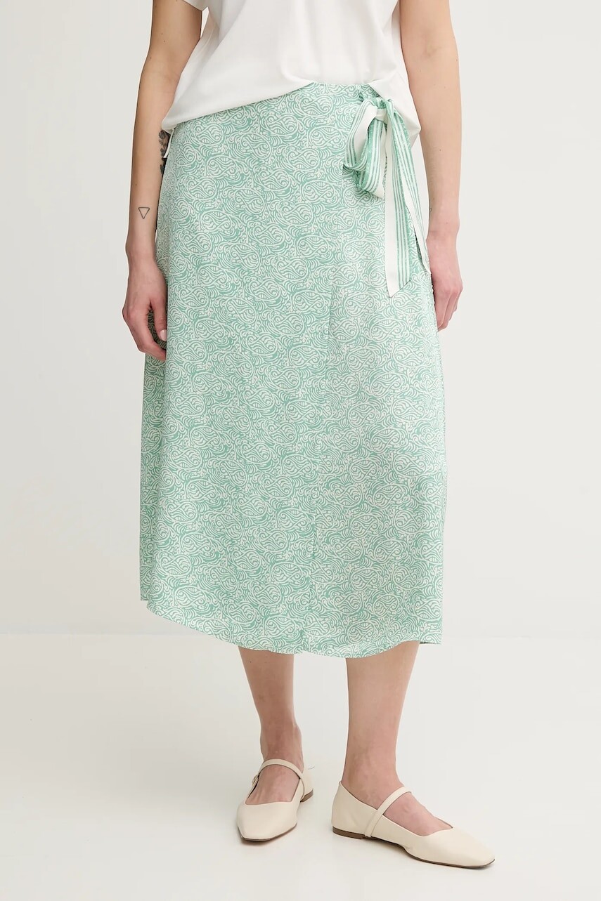 Sukňa Tommy Hilfiger zelená farba, midi, rovný strih, WW0WW45112