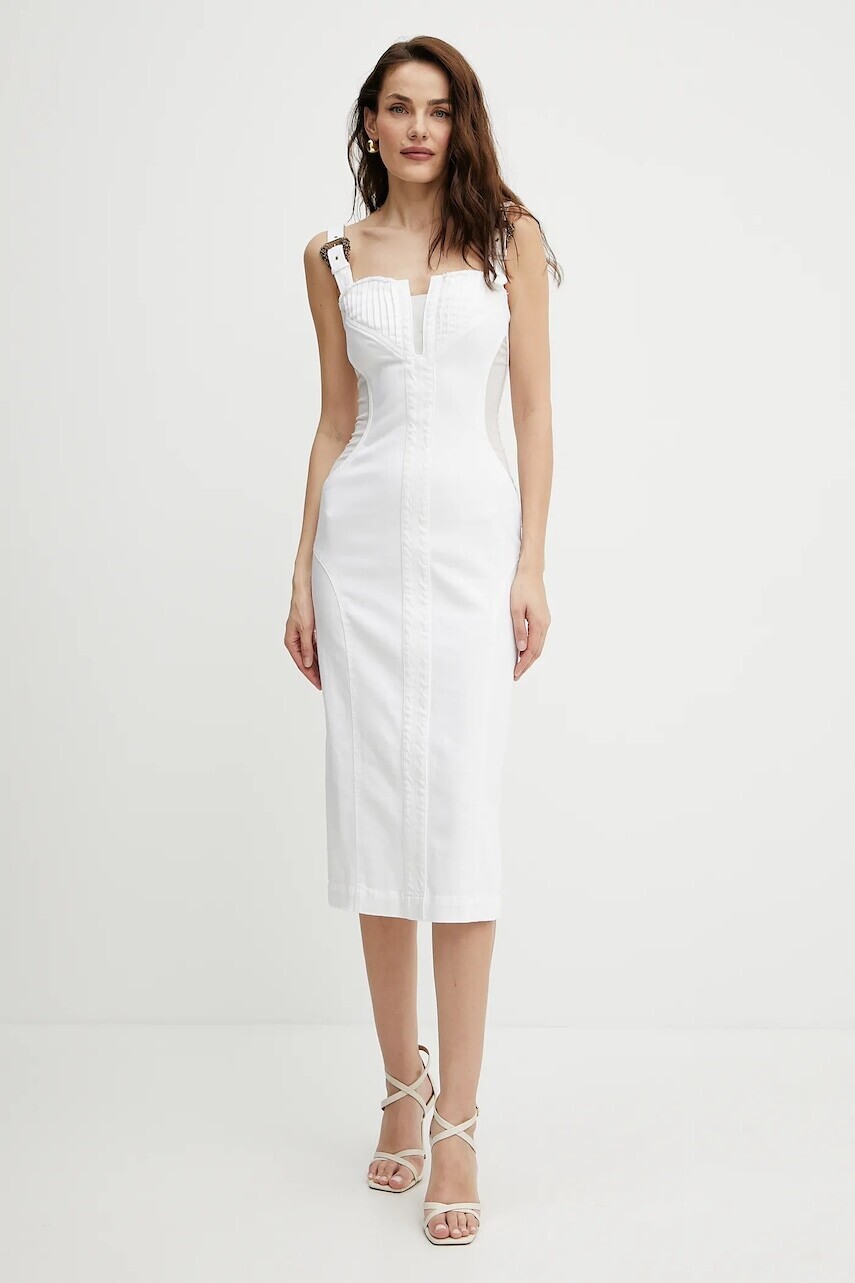Šaty Versace Jeans Couture biela farba, midi, priliehavé, 78HAO951 EW015TC2