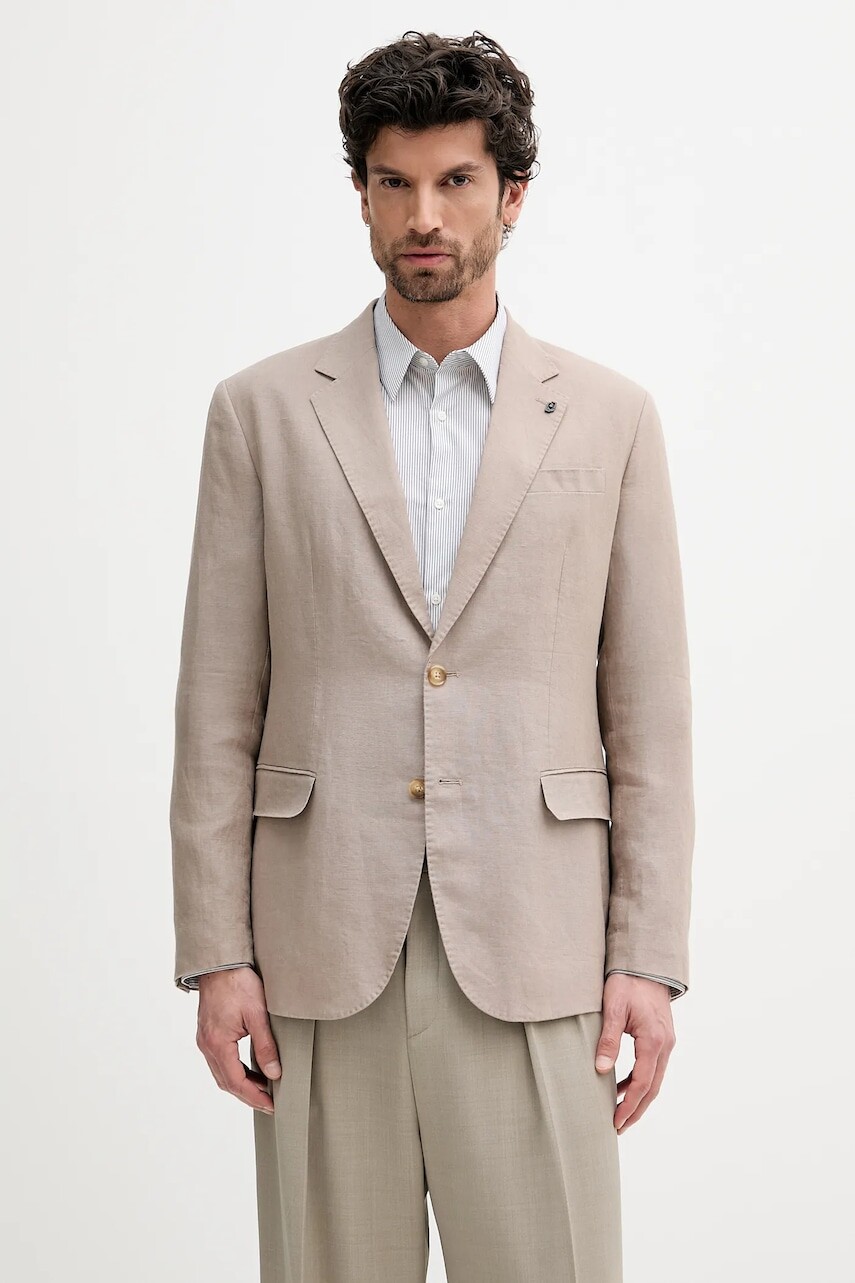 Ľanové sako Liu Jo béžová farba, QA5268 T4346