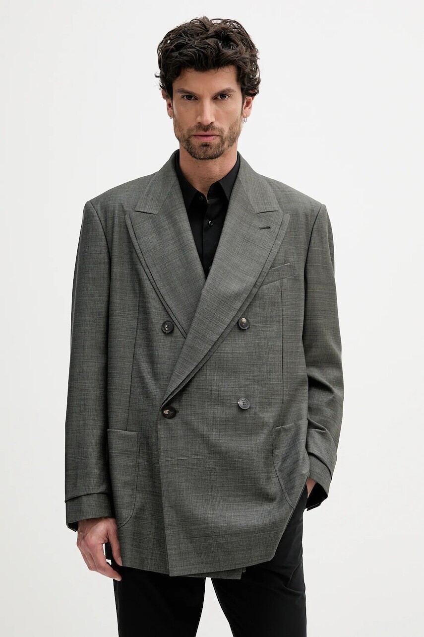 Vlnené sako Emporio Armani šedá farba, EM002349 TE10180
