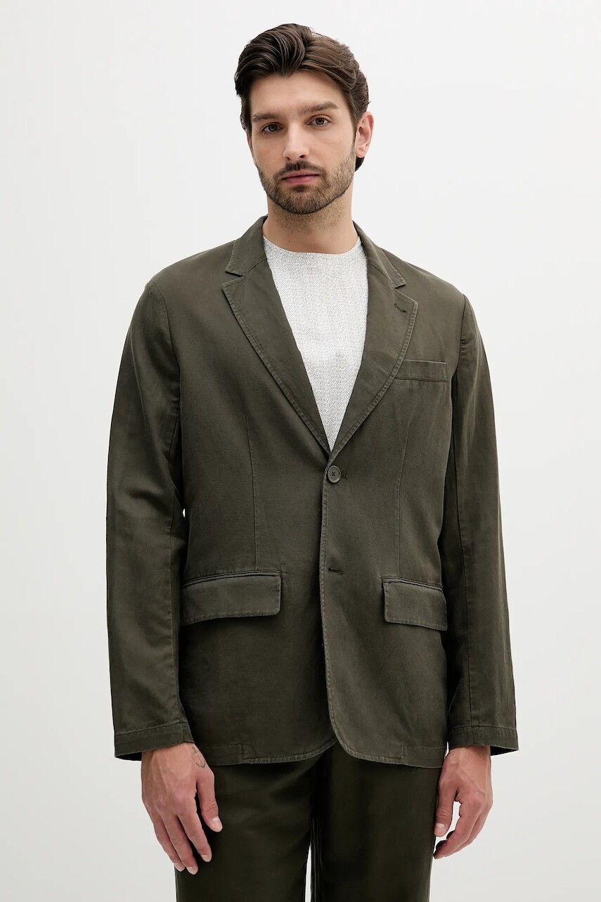 Sako s prímesou ľanu Armani Exchange zelená farba, XM000654 AF13180