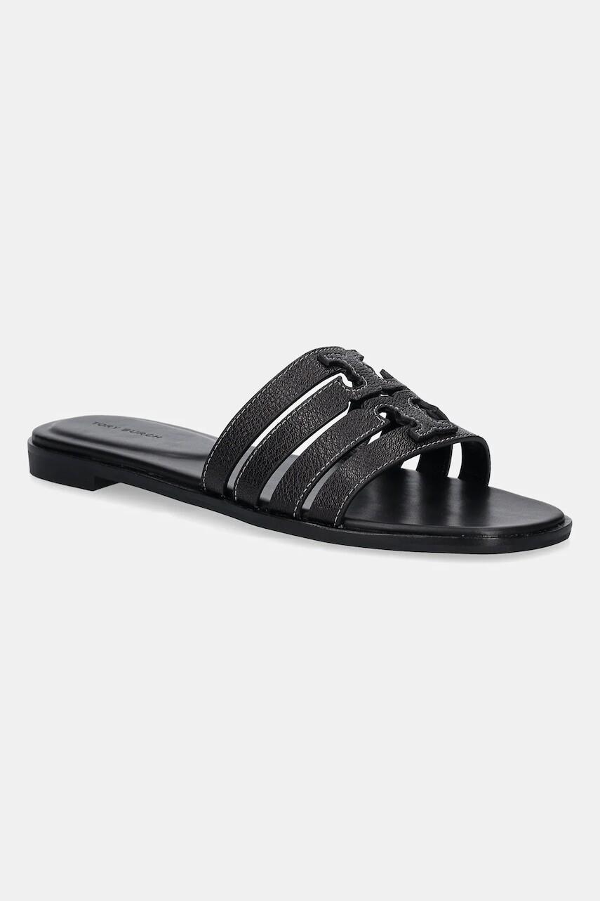 Kožené šľapky Tory Burch Ines Cage Slide čierna farba, 158616-006