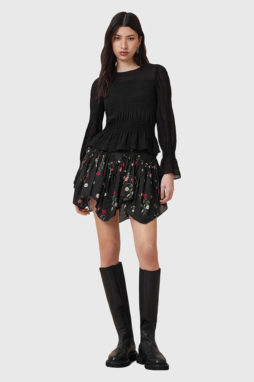 Bavlnená sukňa AllSaints DELILAH čierna farba, mini, áčkový strih, W032RC