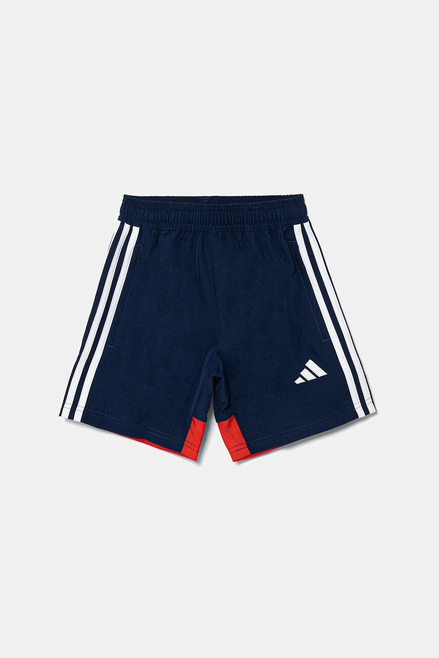 Detské krátke nohavice adidas Performance tmavomodrá farba, s nášivkou, nastaviteľný pás JD0642