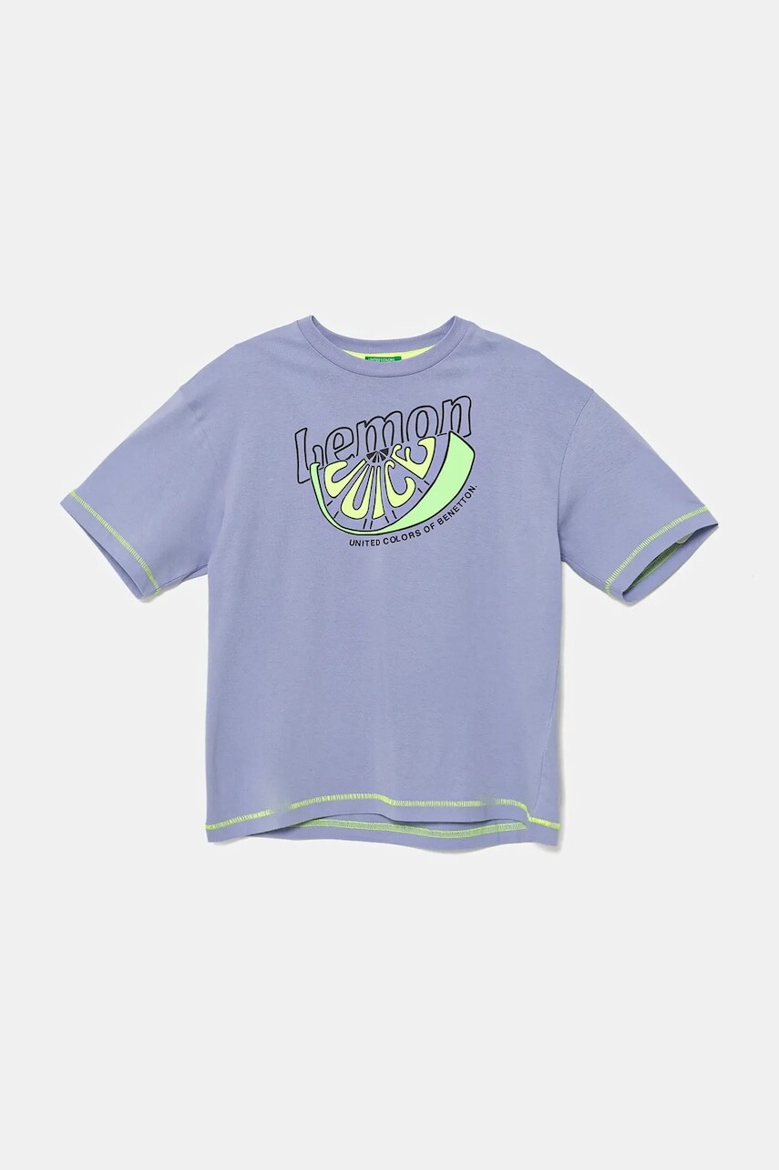 Bavlnené tričko United Colors of Benetton fialová farba, s potlačou, 3I1XC10P6