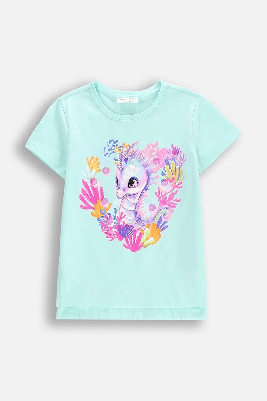 Detské tričko Coccodrillo tyrkysová farba, INSIDE OCEAN GIRL KIDS