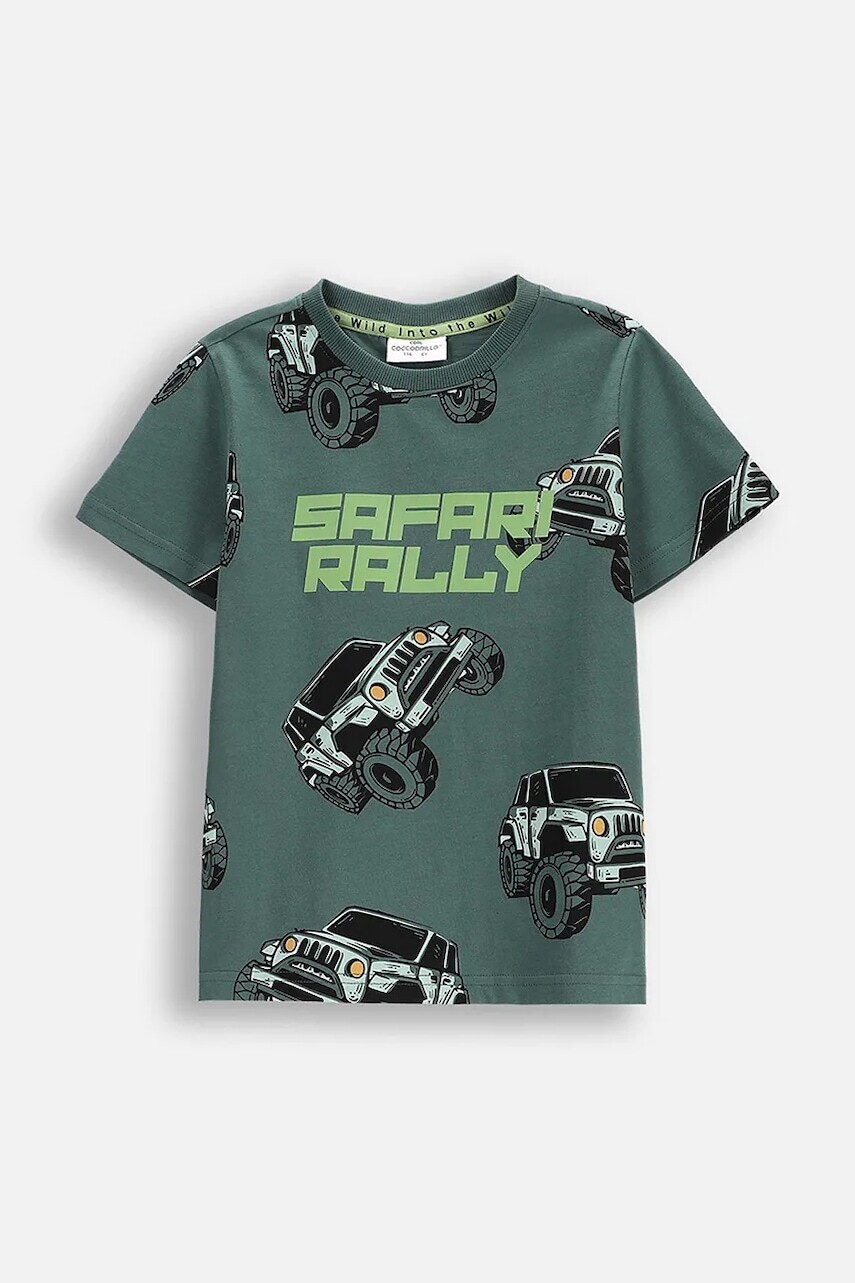 Bavlnené tričko Coccodrillo zelená farba, vzorované, WILD SAFARI BOY KIDS