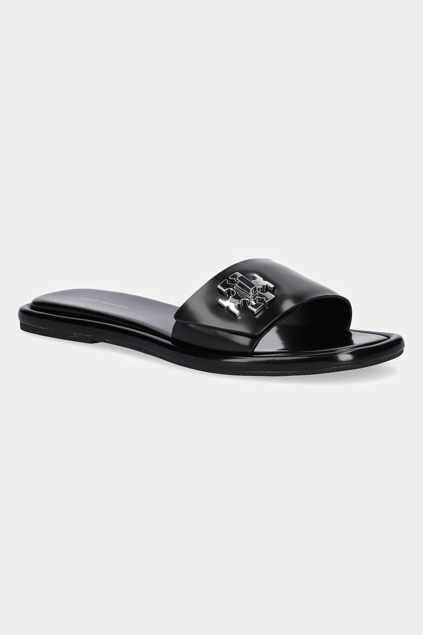 Kožené šľapky Tory Burch T Lock Slide čierna farba, 164676-006