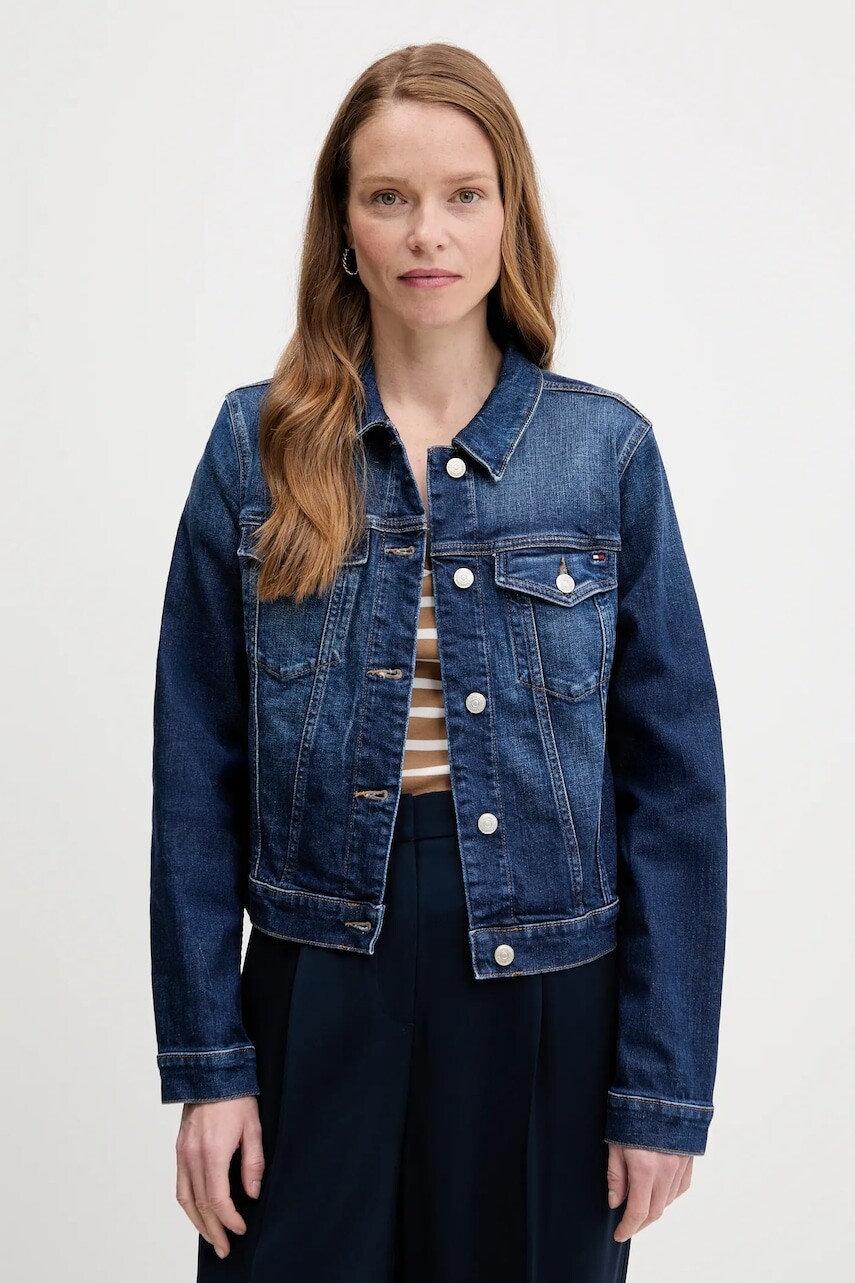 Rifľová bunda Tommy Hilfiger tmavomodrá farba, prechodná, WW0WW45663