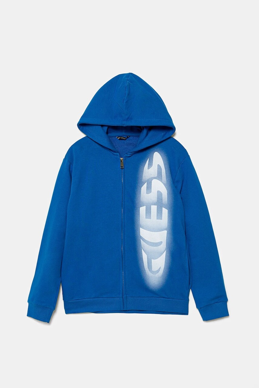 Detská bavlnená mikina Guess s kapucňou, s potlačou, L5YQ01 KAD74