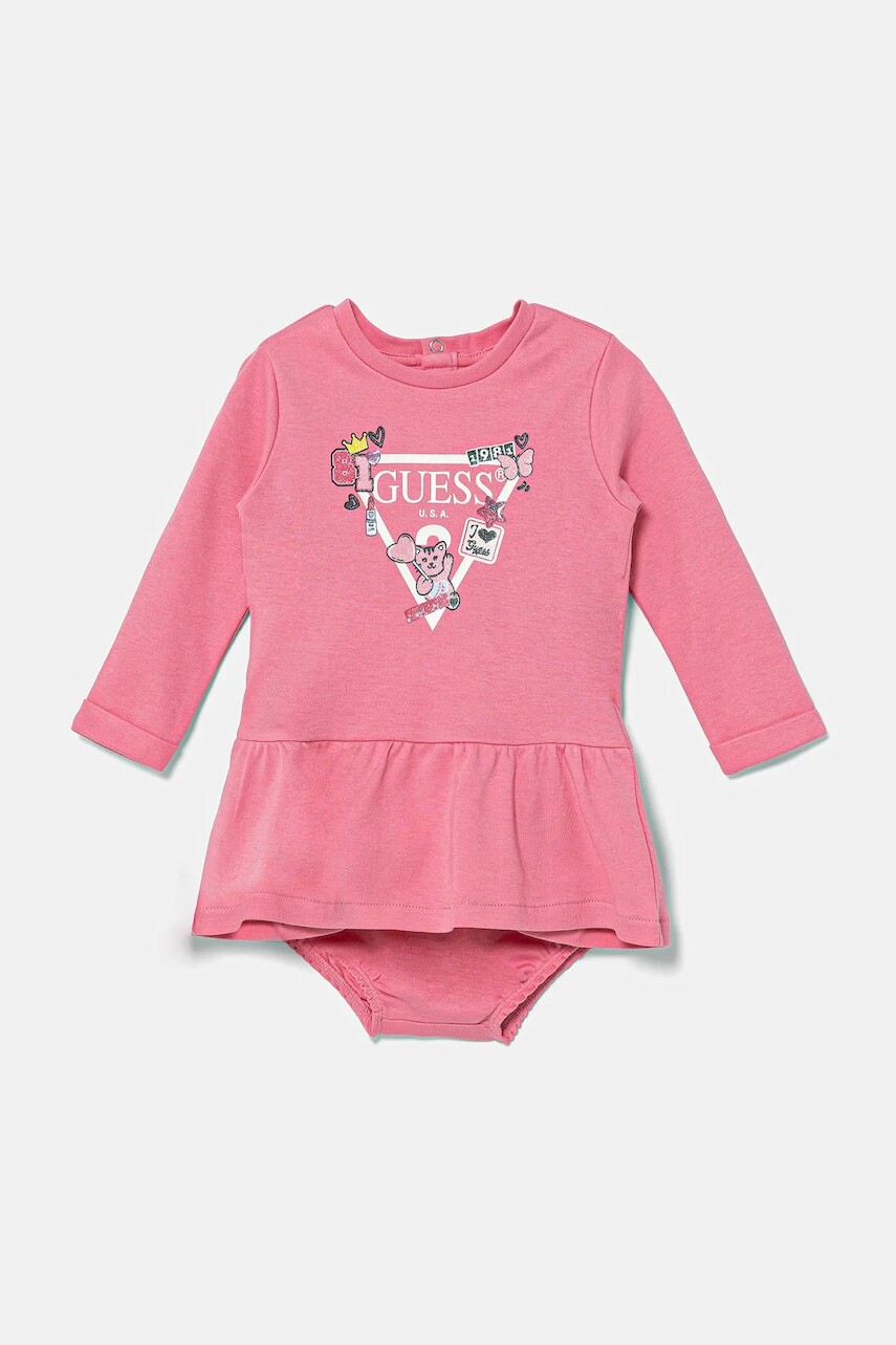 Šaty pre bábätká Guess ružová farba, mini, áčkový strih, A4YK19 KA6W4