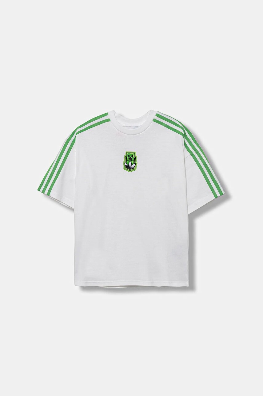 Detské bavlnené tričko adidas Originals MINECRAFT biela farba, s nášivkou, KD9830