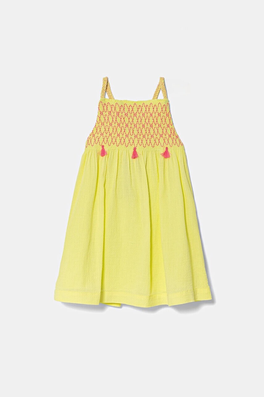 Dievčenské bavlnené šaty United Colors of Benetton žltá farba, mini, áčkový strih, 4M6BGV02G