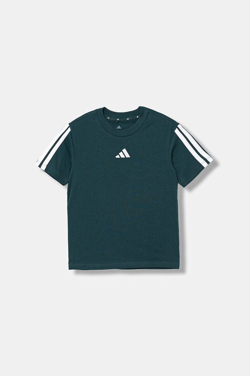 Detské bavlnené tričko adidas zelená farba, s nášivkou, JY4969