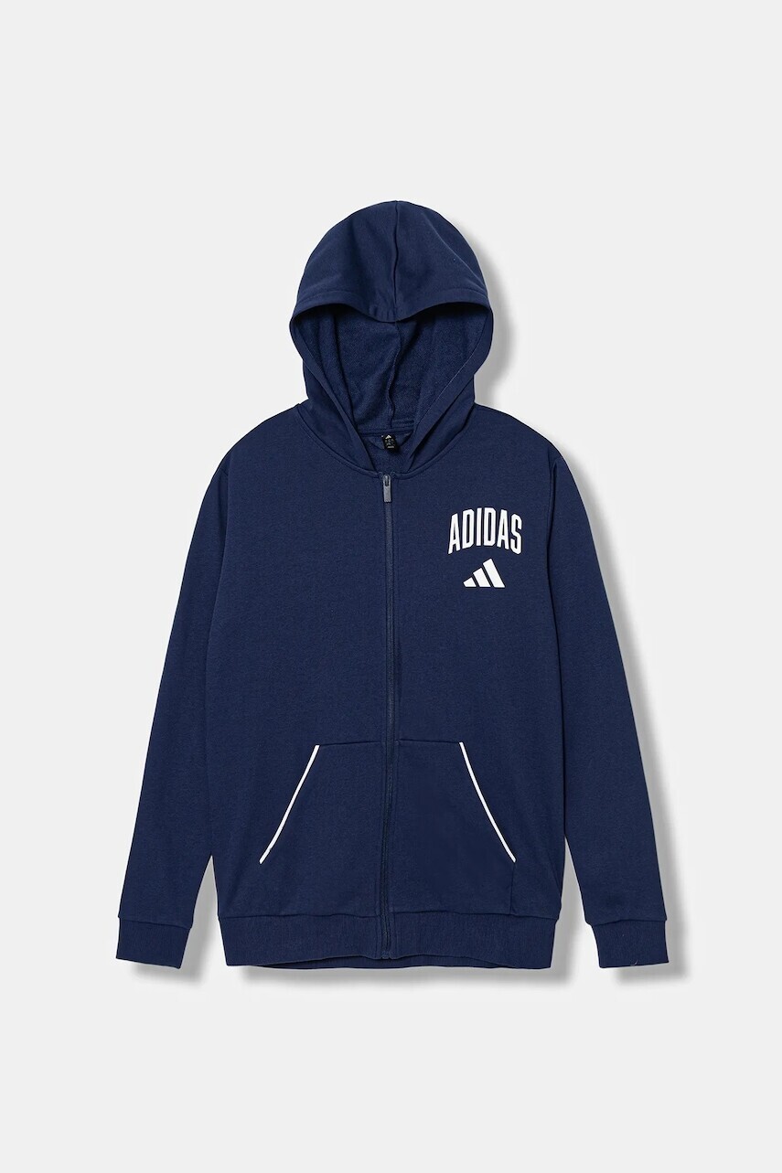 Detská mikina adidas tmavomodrá farba, s kapucňou, s potlačou, JW2390