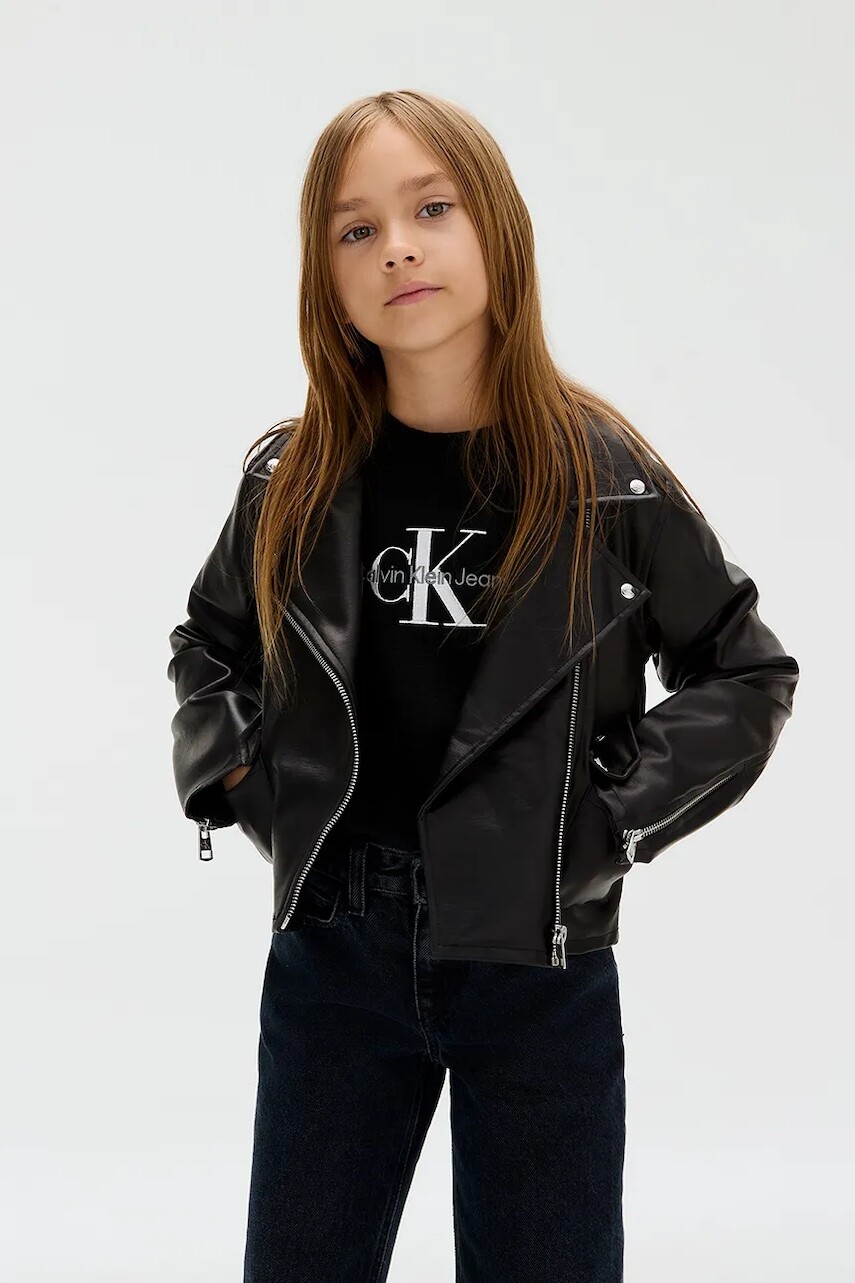 Detská bunda Calvin Klein Jeans čierna farba, IG0IG02982