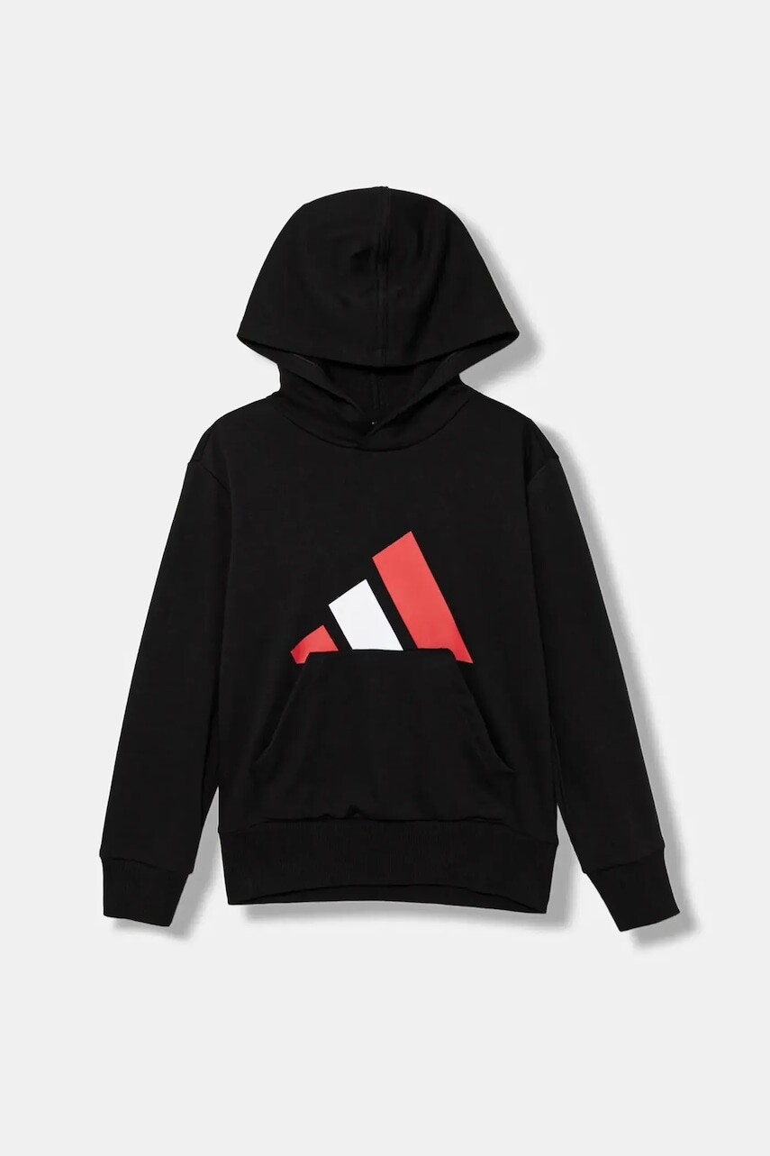 Detská mikina adidas čierna farba, s kapucňou, s potlačou, JY0301