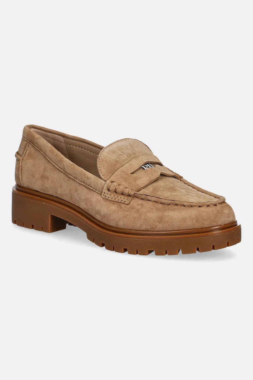 Semišové mokasíny Lauren Ralph Lauren Marli béžová farba, na plochom podpätku, 802974357001