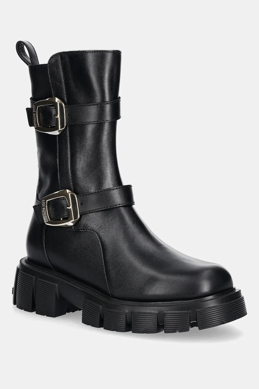 Kožené členkové topánky Love Moschino čierna farba, na platforme, JA24095G1NIA0000