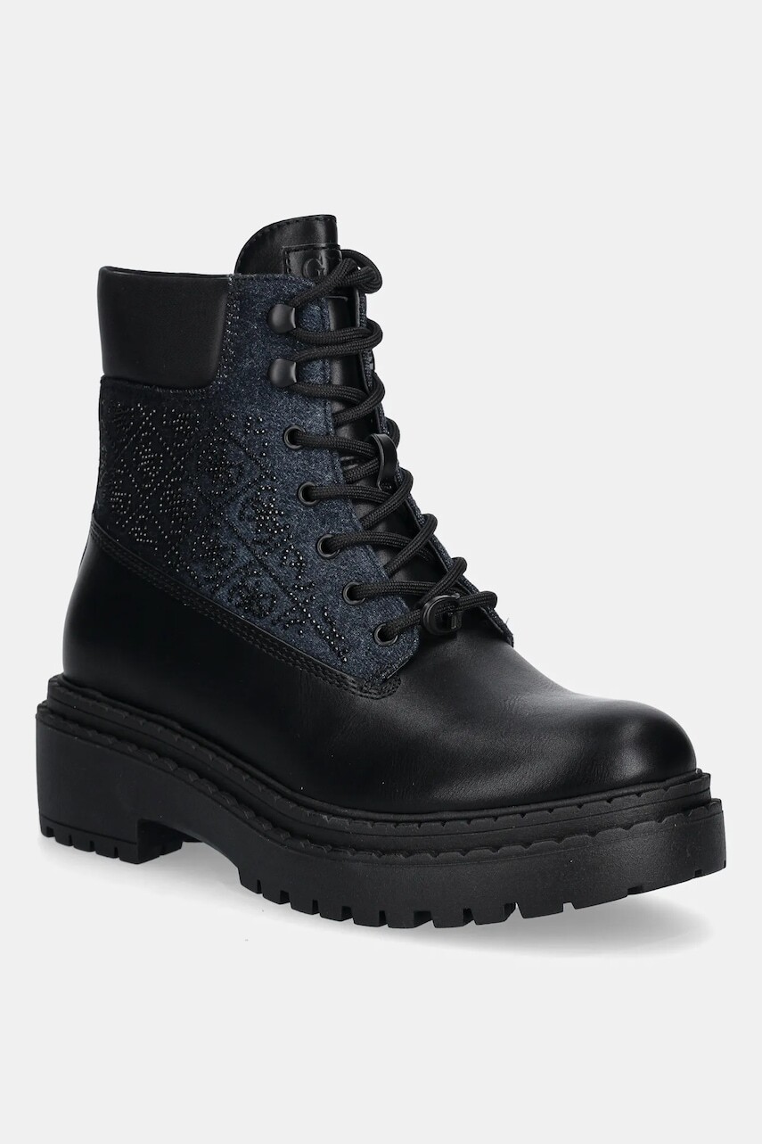 Workery Guess LEADSH čierna farba, na plochom podpätku, FLTLDS DEN10