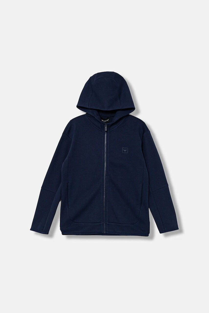 Detská mikina Emporio Armani tmavomodrá farba, s kapucňou, jednofarebná, EB000555 AF16059