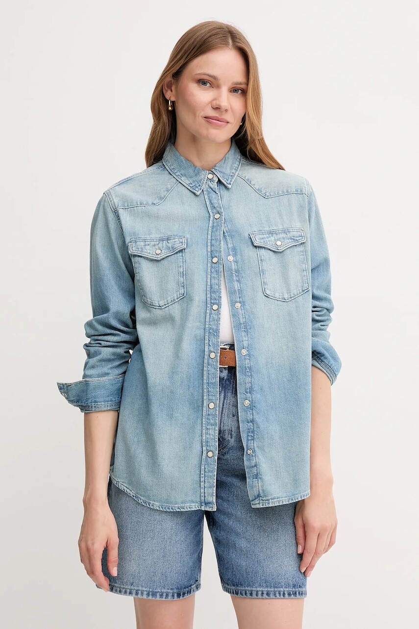 Rifľová košeľa Tommy Hilfiger modrá farba, regular, s klasickým golierom, WW0WW46486