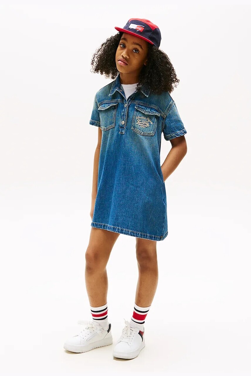 Rifľové šaty Tommy Hilfiger tmavomodrá farba, mini, rovný strih, KG0KG08926