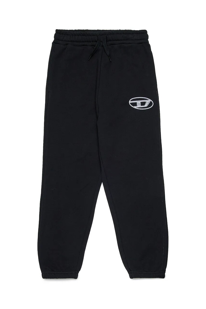 Detské bavlnené tepláky Diesel POSTIV TROUSERS čierna farba, s nášivkou, J02457