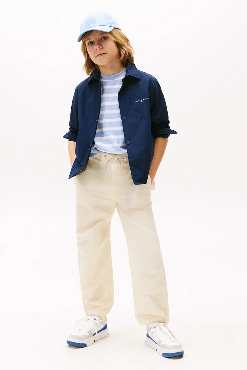 Detské bavlnené nohavice Tommy Hilfiger béžová farba, jednofarebné, KB0KB09779