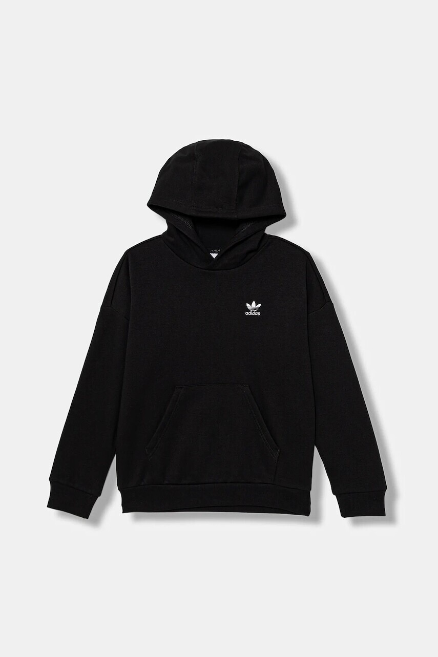 Detská mikina adidas Originals čierna farba, s kapucňou, s nášivkou, JX2796