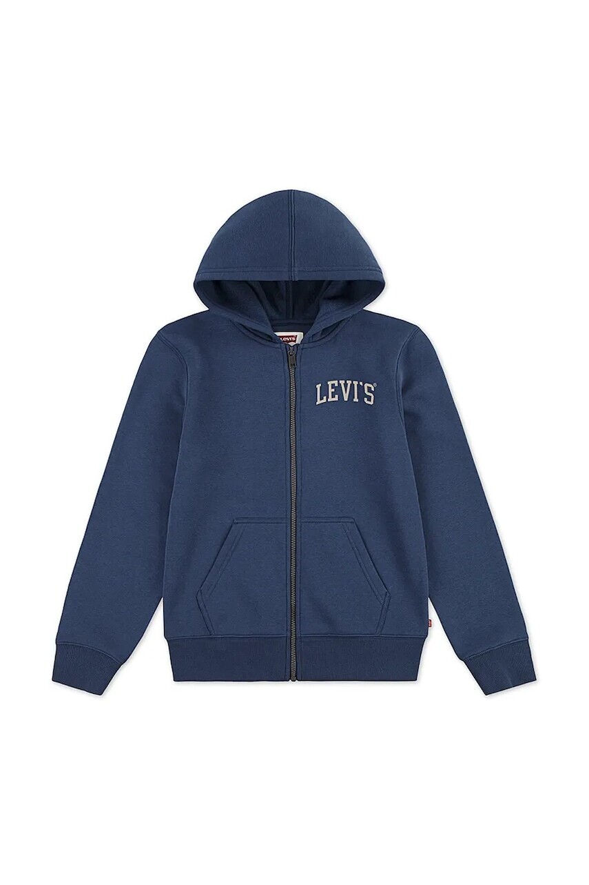 Detská mikina Levi's LEGENDARY FULL ZIP HOODIE tmavomodrá farba, s kapucňou, s potlačou, 9EN722