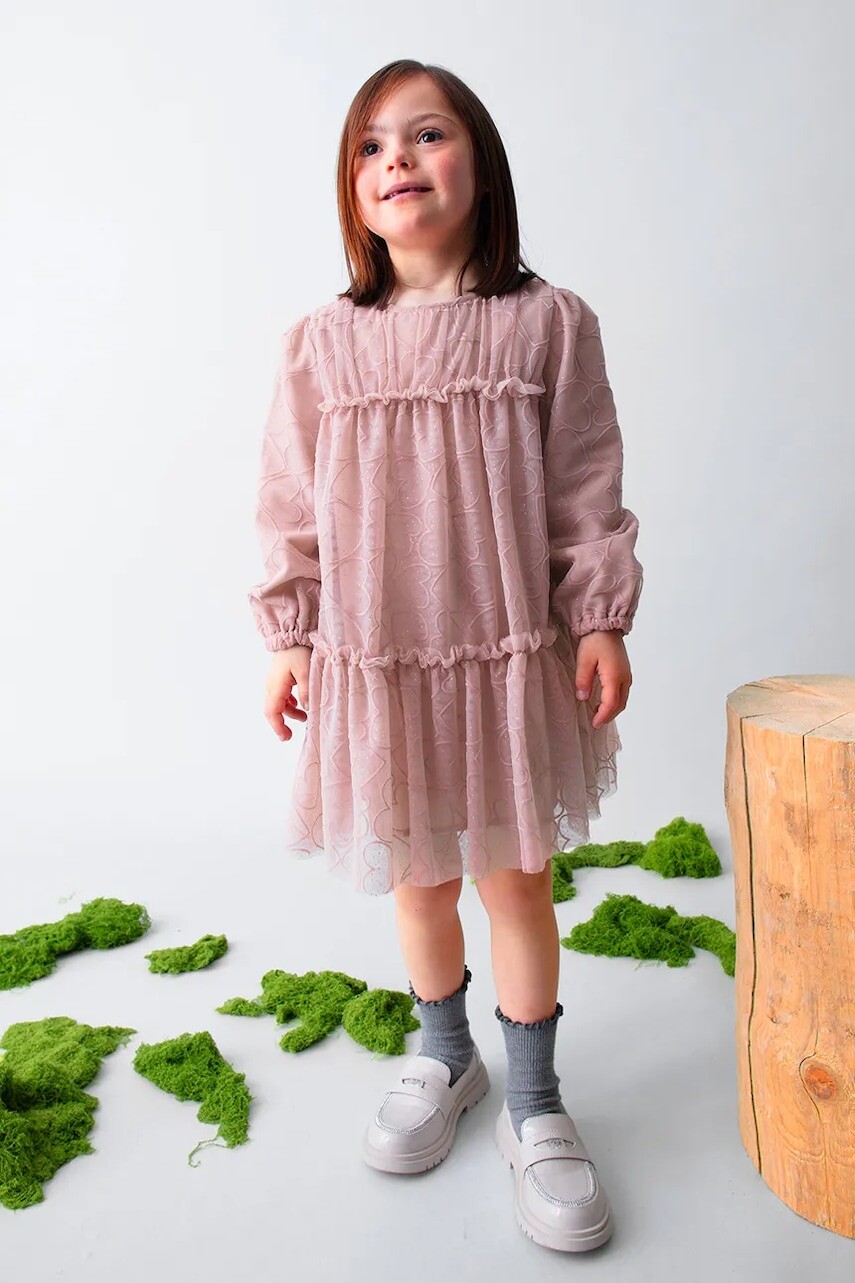 Dievčenské šaty Mayoral ružová farba, mini, rovný strih, 4919